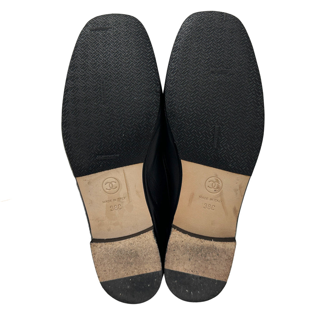 CHANEL シャネル ローファー アイコン ブラック ゴールド金具 38 24.5cm レザー レディース 【中古】