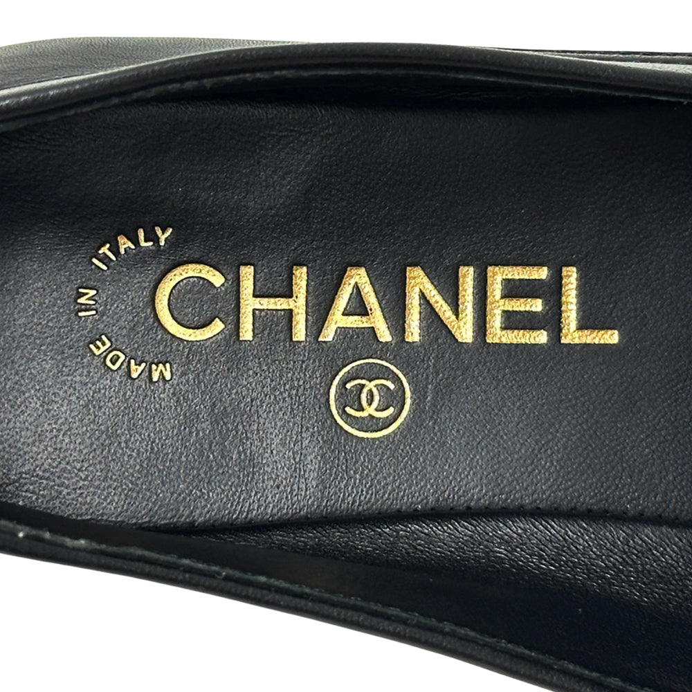 CHANEL シャネル ローファー アイコン ブラック ゴールド金具 38 24.5cm レザー レディース 【中古】