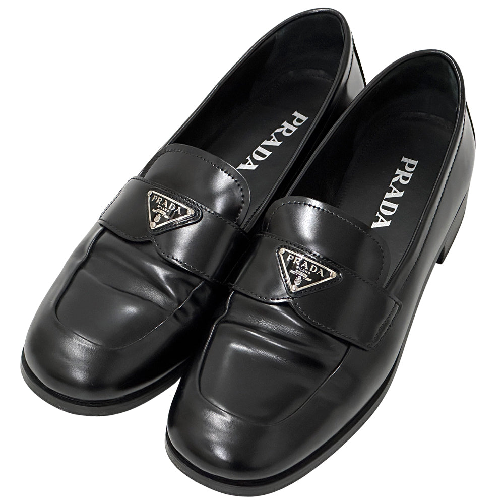 PRADA プラダ ローファー トライアングルロゴ ブラック 39 25cm レザー レディース 【中古】