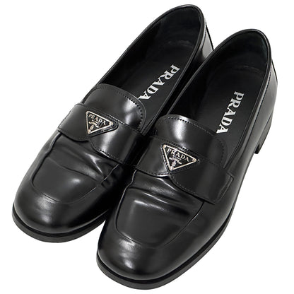 PRADA プラダ ローファー トライアングルロゴ ブラック 39 25cm レザー レディース 【中古】