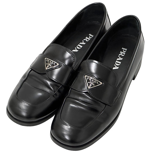 PRADA プラダ ローファー トライアングルロゴ ブラック 39 25cm レザー レディース 【中古】