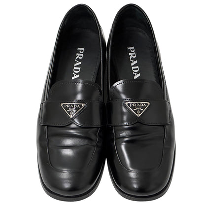PRADA プラダ ローファー トライアングルロゴ ブラック 39 25cm レザー レディース 【中古】