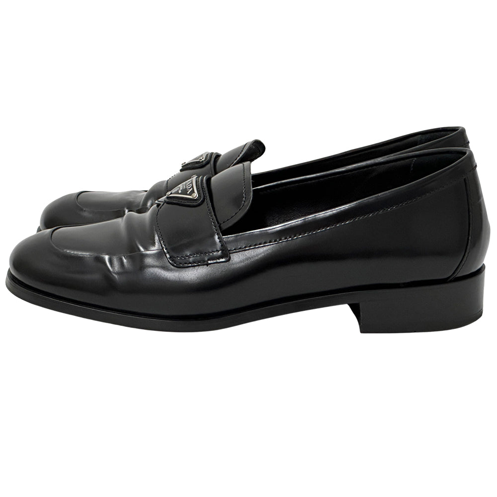 PRADA プラダ ローファー トライアングルロゴ ブラック 39 25cm レザー レディース 【中古】