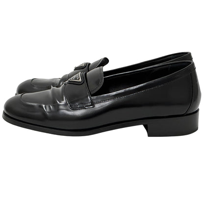 PRADA プラダ ローファー トライアングルロゴ ブラック 39 25cm レザー レディース 【中古】