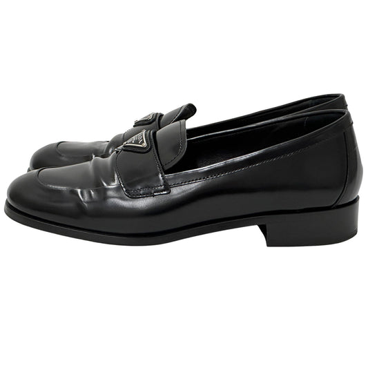 PRADA プラダ ローファー トライアングルロゴ ブラック 39 25cm レザー レディース 【中古】