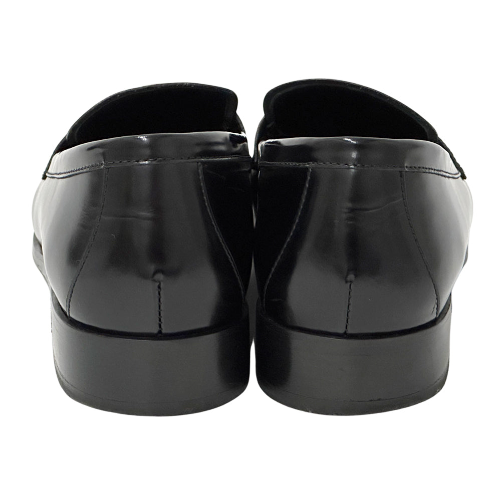 PRADA プラダ ローファー トライアングルロゴ ブラック 39 25cm レザー レディース 【中古】