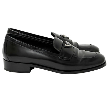PRADA プラダ ローファー トライアングルロゴ ブラック 39 25cm レザー レディース 【中古】