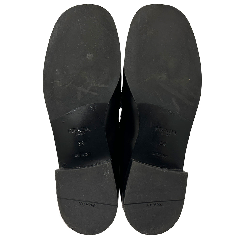 PRADA プラダ ローファー トライアングルロゴ ブラック 39 25cm レザー レディース 【中古】