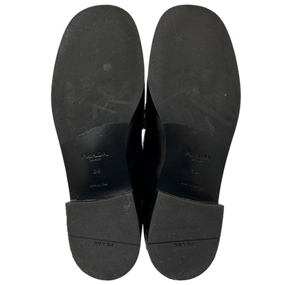PRADA プラダ ローファー トライアングルロゴ ブラック 39 25cm レザー レディース 【中古】