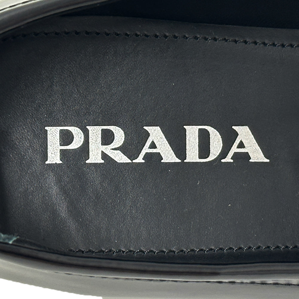 PRADA プラダ ローファー トライアングルロゴ ブラック 39 25cm レザー レディース 【中古】