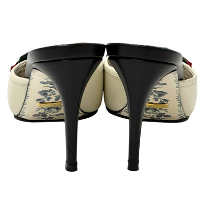 GUCCI グッチ ボウ ミュール シェリー 37 2/1 24.5cm アイボリー ブラック 519569 レザー レディース 【中古】