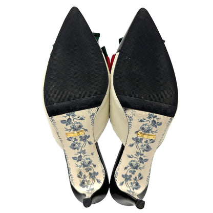 GUCCI グッチ ボウ ミュール シェリー 37 2/1 24.5cm アイボリー ブラック 519569 レザー レディース 【中古】