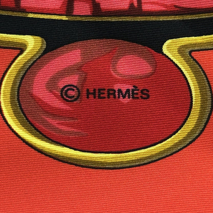 HERMES エルメス カレ90 Caty 古代エジプト スカーフ レッド ブラック シルク レディース 【中古】