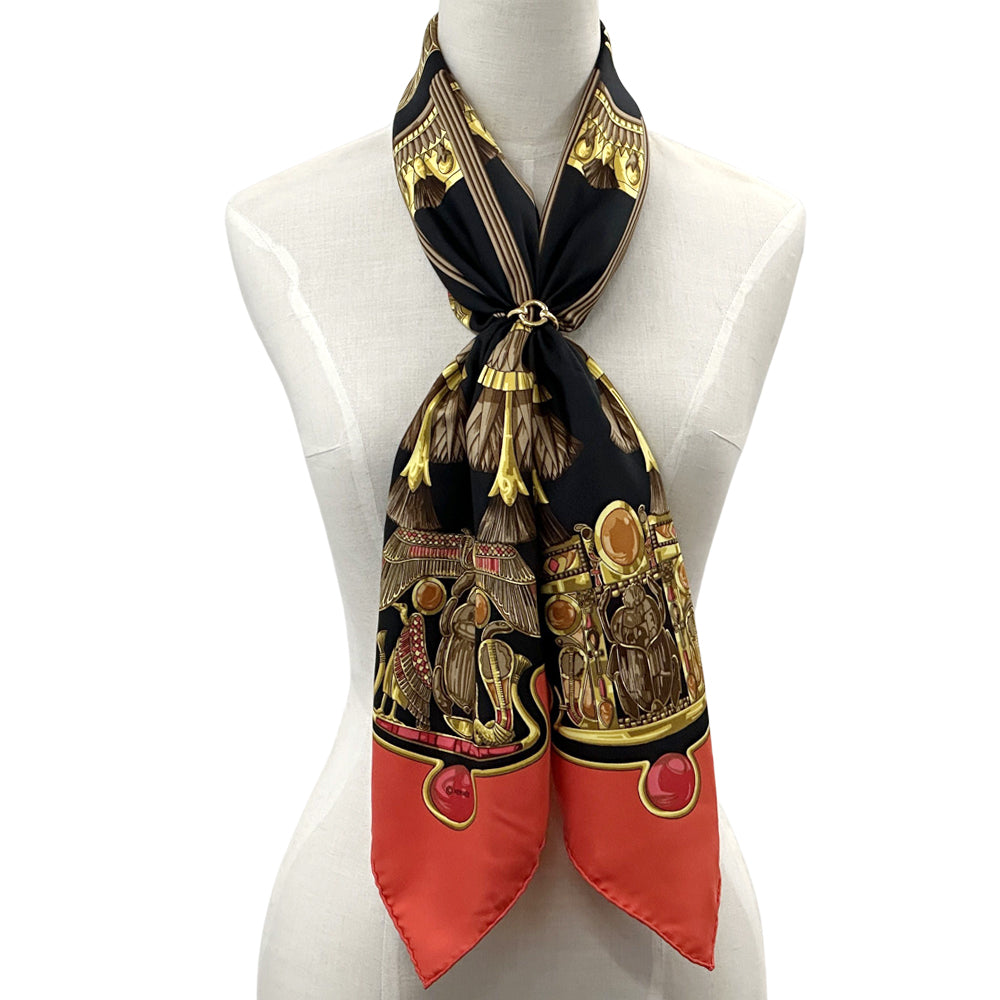 HERMES エルメス カレ90 Caty 古代エジプト スカーフ レッド ブラック シルク レディース 【中古】