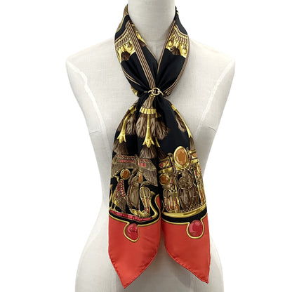 HERMES エルメス カレ90 Caty 古代エジプト スカーフ レッド ブラック シルク レディース 【中古】