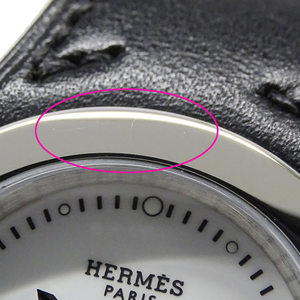 HERMES エルメス アーネ HA3.410 レディース 腕時計 デイト クオーツ QZ ステンレス SS レザー ホワイト ブラック 磨き済み 【中古】
