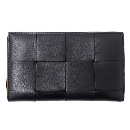 BOTTEGAVENETA ボッテガ・ヴェネタ 長財布 カセット マキシイントレチャート ブラック レザー レディース メンズ 【中古】