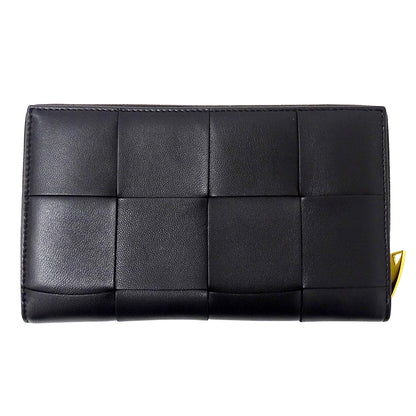 BOTTEGAVENETA ボッテガ・ヴェネタ 長財布 カセット マキシイントレチャート ブラック レザー レディース メンズ 【中古】