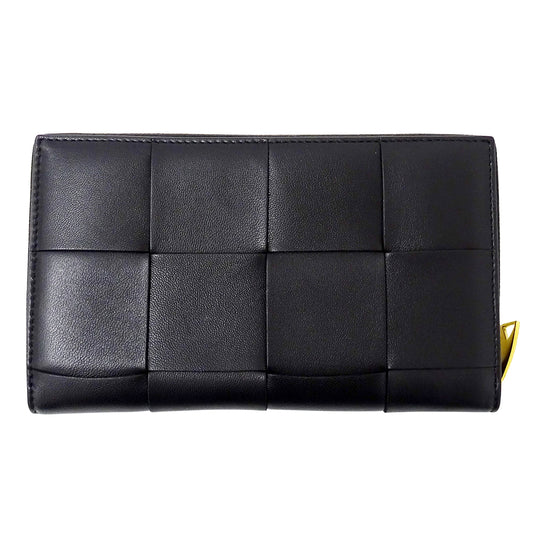 BOTTEGAVENETA ボッテガ・ヴェネタ 長財布 カセット マキシイントレチャート ブラック レザー レディース メンズ 【中古】
