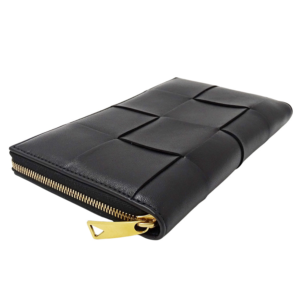 BOTTEGAVENETA ボッテガ・ヴェネタ 長財布 カセット マキシイントレチャート ブラック レザー レディース メンズ 【中古】