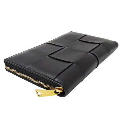 BOTTEGAVENETA ボッテガ・ヴェネタ 長財布 カセット マキシイントレチャート ブラック レザー レディース メンズ 【中古】