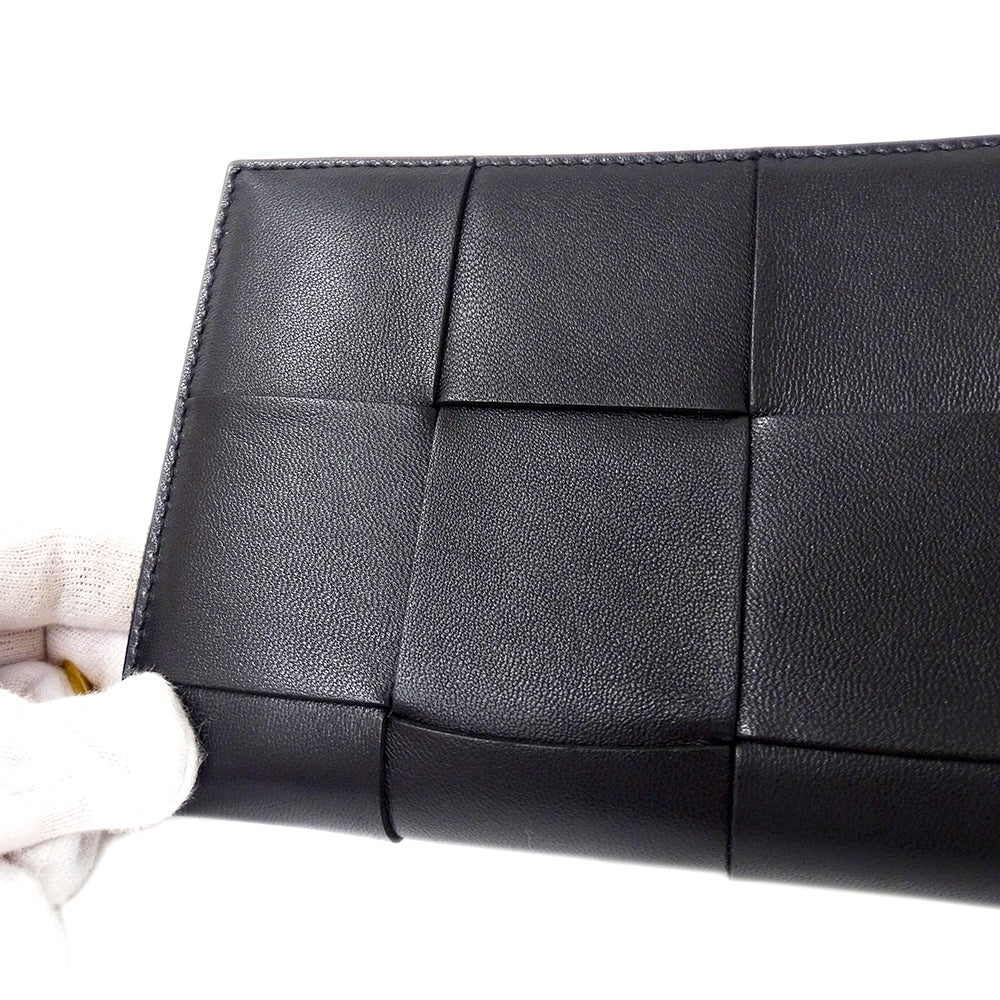 BOTTEGAVENETA ボッテガ・ヴェネタ 長財布 カセット マキシイントレチャート ブラック レザー レディース メンズ 【中古】
