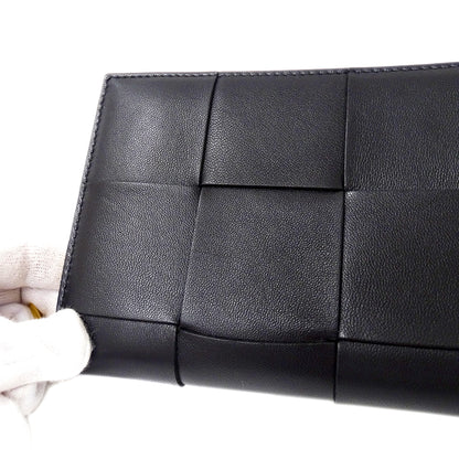 BOTTEGAVENETA ボッテガ・ヴェネタ 長財布 カセット マキシイントレチャート ブラック レザー レディース メンズ 【中古】