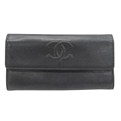 CHANEL シャネル 長財布 チャコールグレー キャビアスキン レディース 【中古】