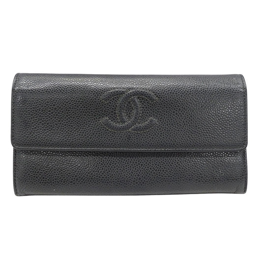 CHANEL シャネル 長財布 チャコールグレー キャビアスキン レディース 【中古】