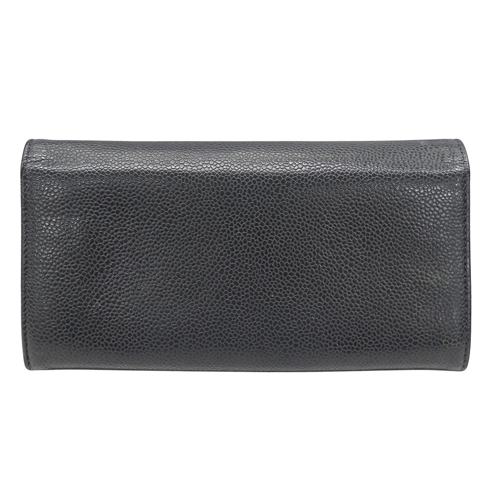 CHANEL シャネル 長財布 チャコールグレー キャビアスキン レディース 【中古】