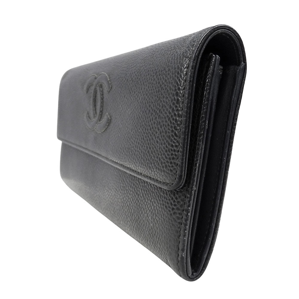 CHANEL シャネル 長財布 チャコールグレー キャビアスキン レディース 【中古】