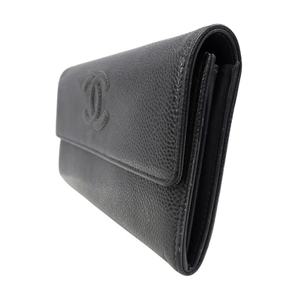 CHANEL シャネル 長財布 チャコールグレー キャビアスキン レディース 【中古】