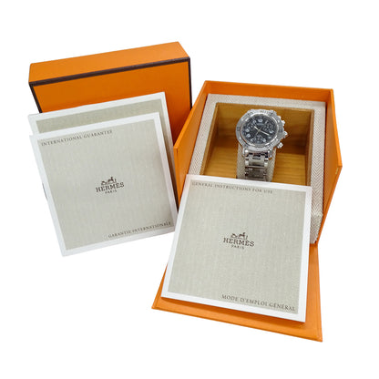 HERMES エルメス クリッパー ダイバー CL2.310 レディース 腕時計 クロノグラフ デイト クオーツ QZ ステンレス SS シルバー ブラック 磨き済み 【中古】