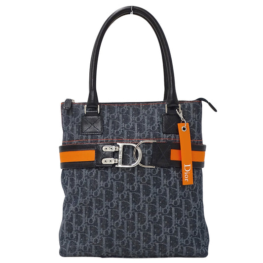 Dior ディオール トートバッグ フライト ネイビー オレンジ デニム レディース 【中古】