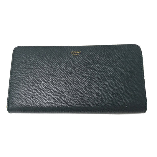 CELINE セリーヌ 長財布 モスグリーン グリーン レザー レディース 【中古】