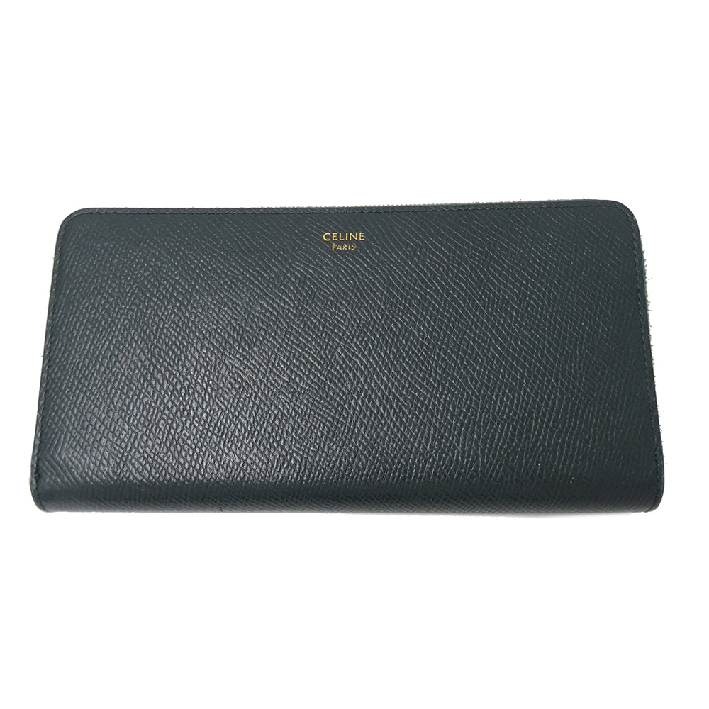 CELINE セリーヌ 長財布 モスグリーン グリーン レザー レディース 【中古】
