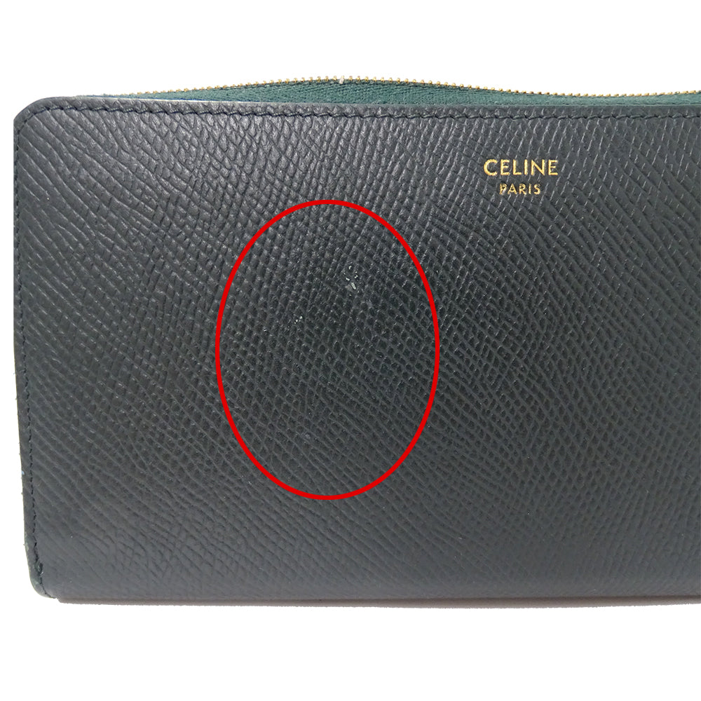 CELINE セリーヌ 長財布 モスグリーン グリーン レザー レディース 【中古】