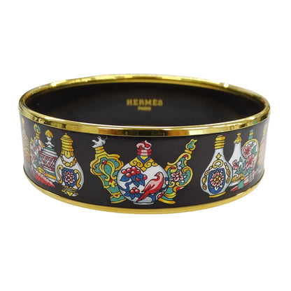 HERMES エルメス エマイユ GM バングル メタル ゴールド ブラック マルチ 壺 七宝焼き レディース 【中古】