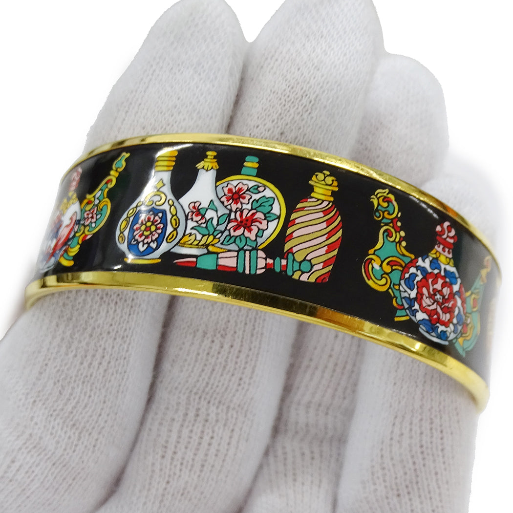 HERMES エルメス エマイユ GM バングル メタル ゴールド ブラック マルチ 壺 七宝焼き レディース 【中古】