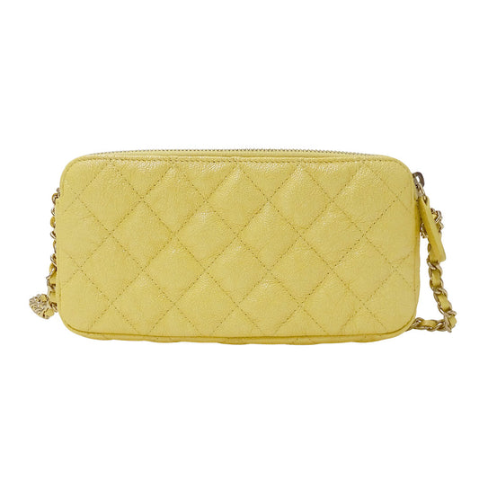 CHANEL シャネル ショルダーウォレット マトラッセ イエロー ゴールド金具 キャビアスキン レディース 【中古】