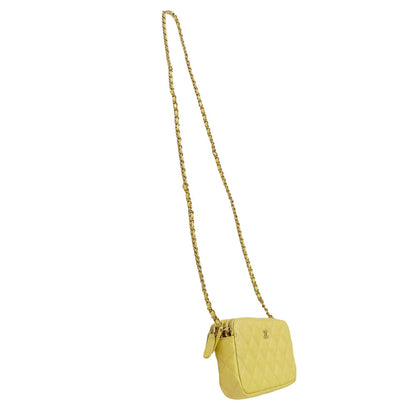 CHANEL シャネル ショルダーウォレット マトラッセ イエロー ゴールド金具 キャビアスキン レディース 【中古】