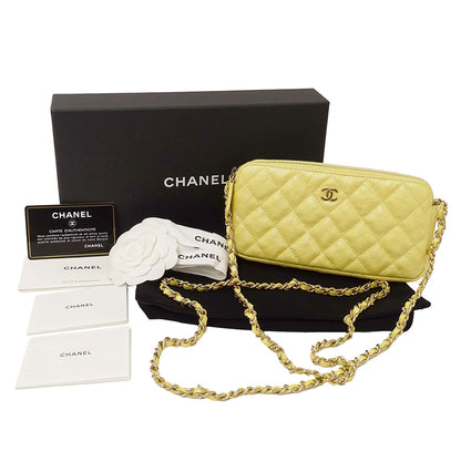 CHANEL シャネル ショルダーウォレット マトラッセ イエロー ゴールド金具 キャビアスキン レディース 【中古】