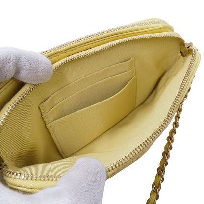 CHANEL シャネル ショルダーウォレット マトラッセ イエロー ゴールド金具 キャビアスキン レディース 【中古】