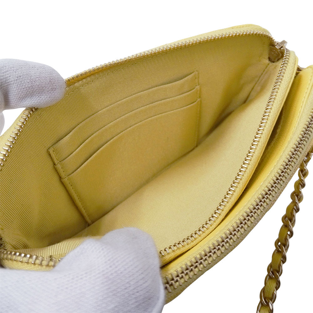 CHANEL シャネル ショルダーウォレット マトラッセ イエロー ゴールド金具 キャビアスキン レディース 【中古】