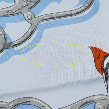 HERMES エルメス カレ90 OISEAUX DE L'HIMALAYA インドとヒマラヤの小鳥たち スカーフ ライトブルー シルク レディース 【中古】