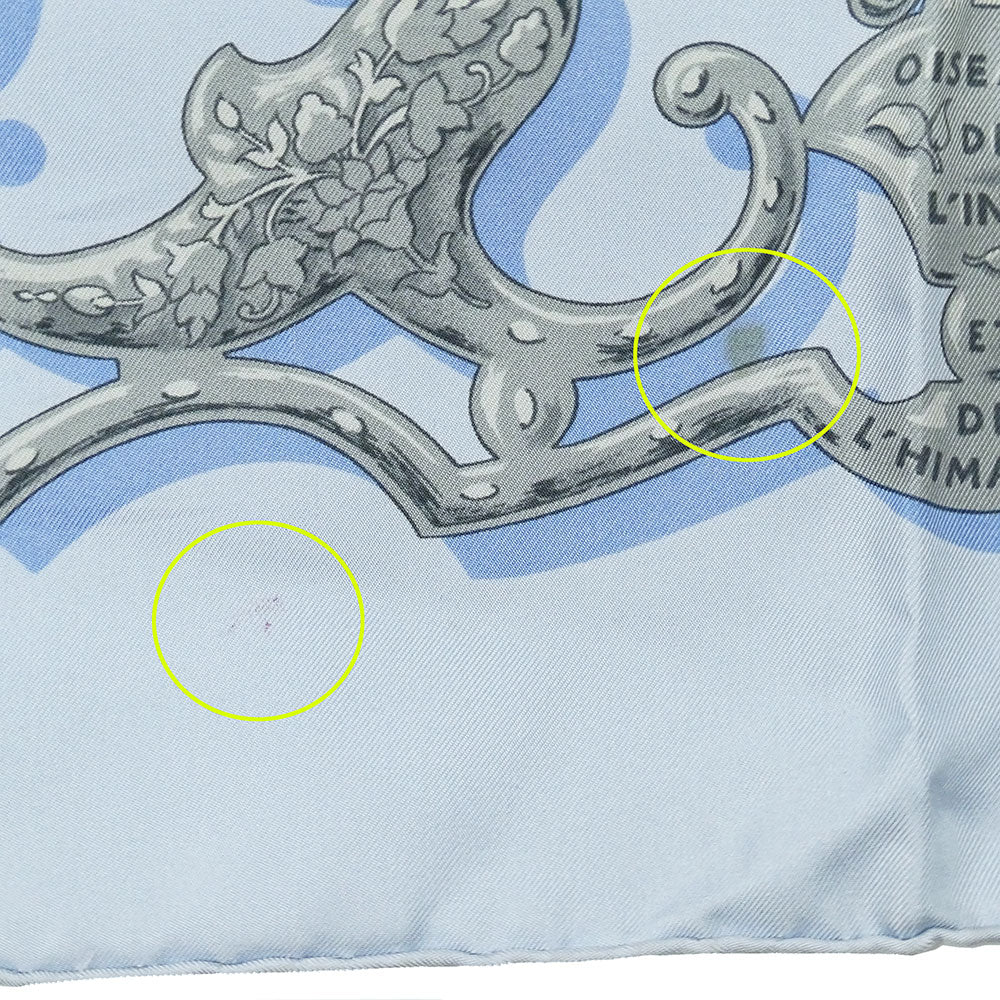 HERMES エルメス カレ90 OISEAUX DE L'HIMALAYA インドとヒマラヤの小鳥たち スカーフ ライトブルー シルク レディース 【中古】