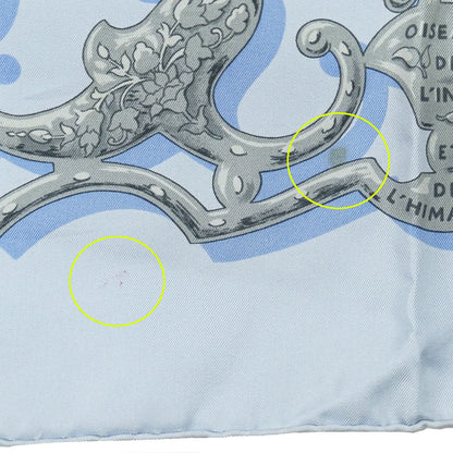 HERMES エルメス カレ90 OISEAUX DE L'HIMALAYA インドとヒマラヤの小鳥たち スカーフ ライトブルー シルク レディース 【中古】