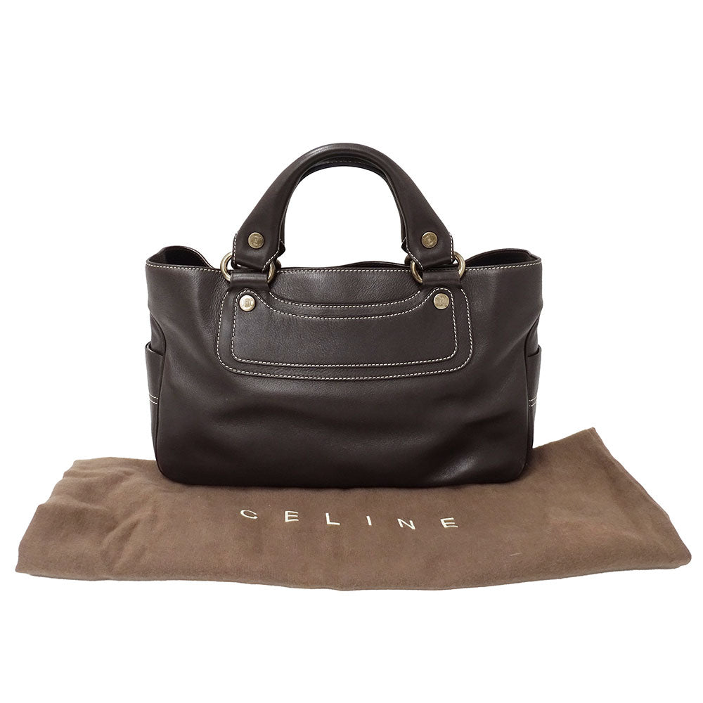 CELINE セリーヌ ブギーバッグ ハンドバッグ ダークブラウン レザー レディース 【中古】