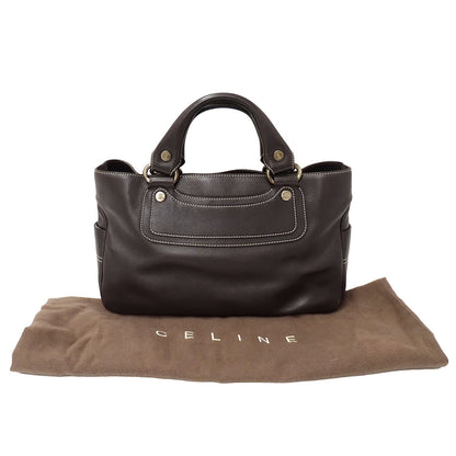 CELINE セリーヌ ブギーバッグ ハンドバッグ ダークブラウン レザー レディース 【中古】