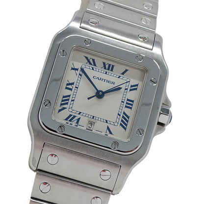 Cartier カルティエ サントスガルベ LM W20018D6 メンズ 腕時計 デイト クオーツ QZ ステンレス SS シルバー アイボリー 磨き済み 【中古】